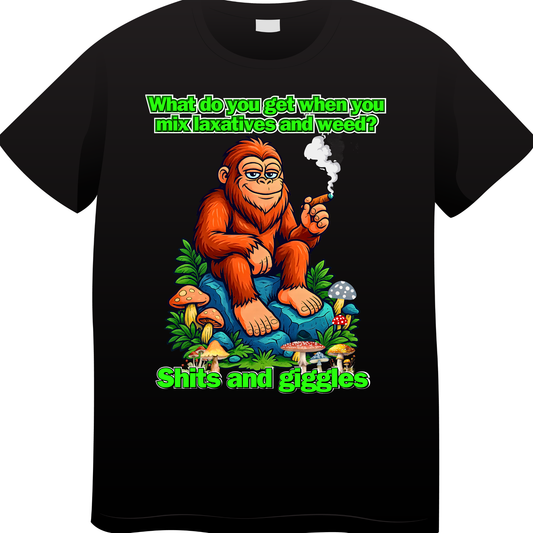 Shits and Giggles Bigfoot T-Shirt – Funny Sasquatch Stoner Graphic Tee