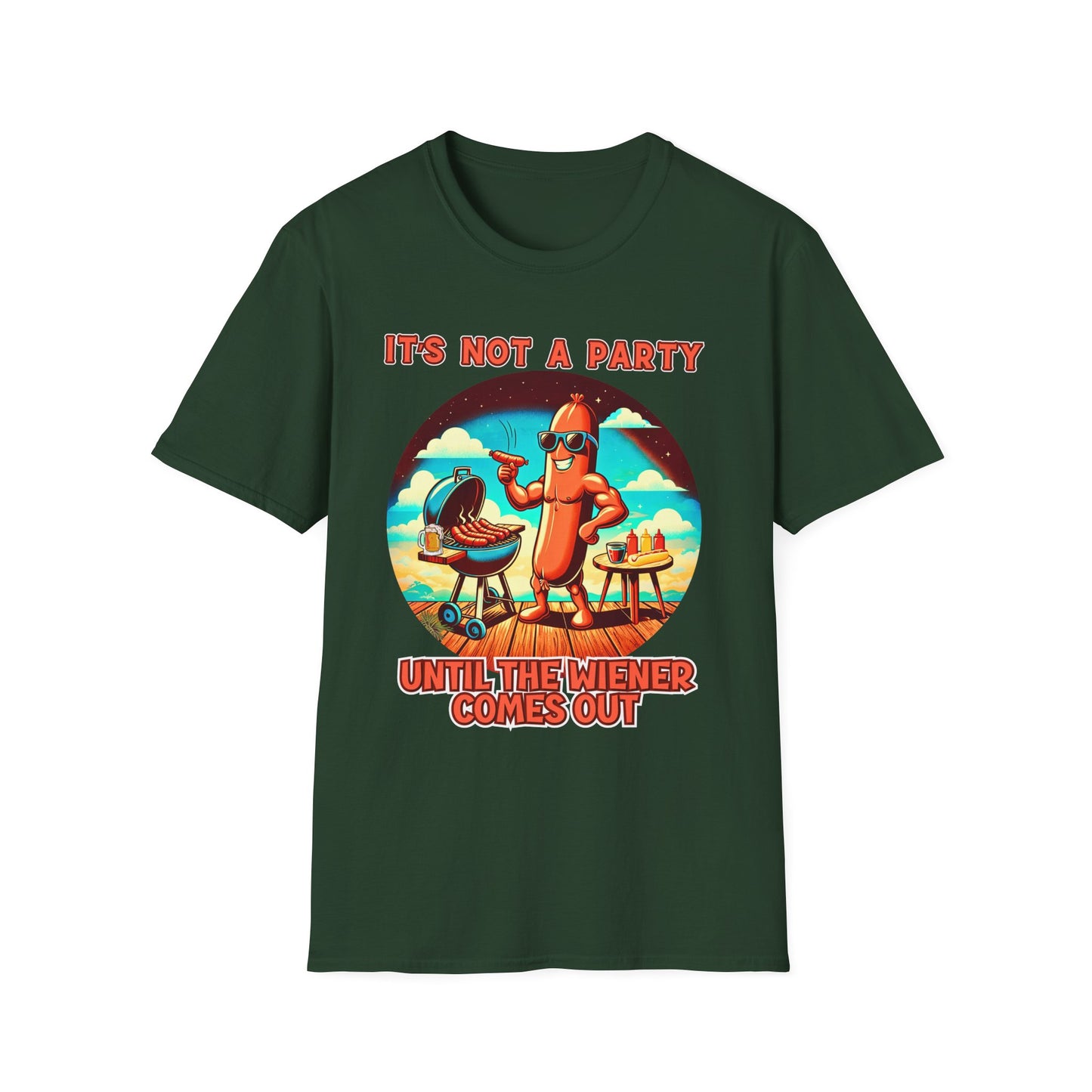 It's Not a Party Until the Wiener Comes Out T-Shirt — Funny Hot Dog BBQ Graphic Tee