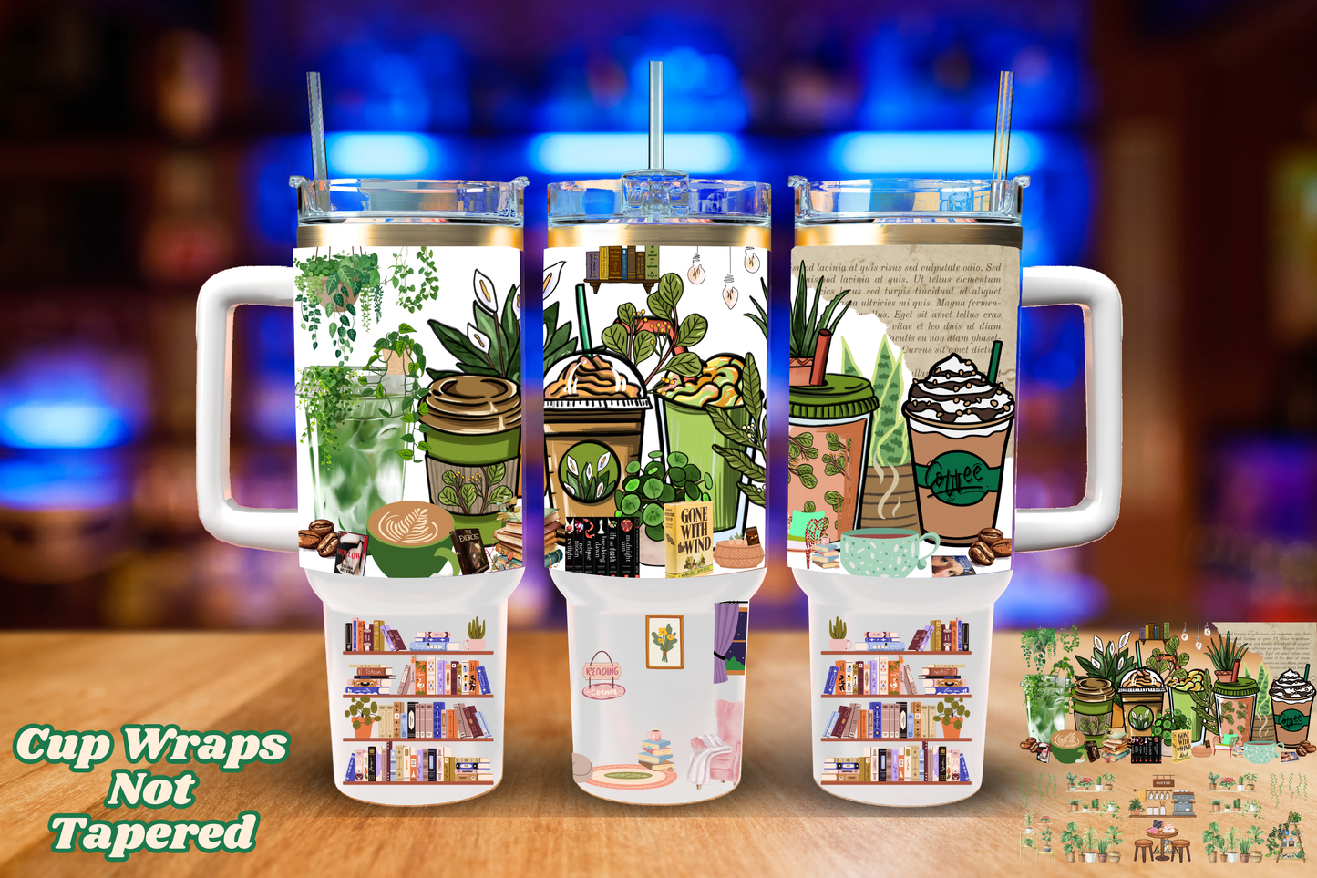 UV DTF 40 oz Coffee, Plants, and Books