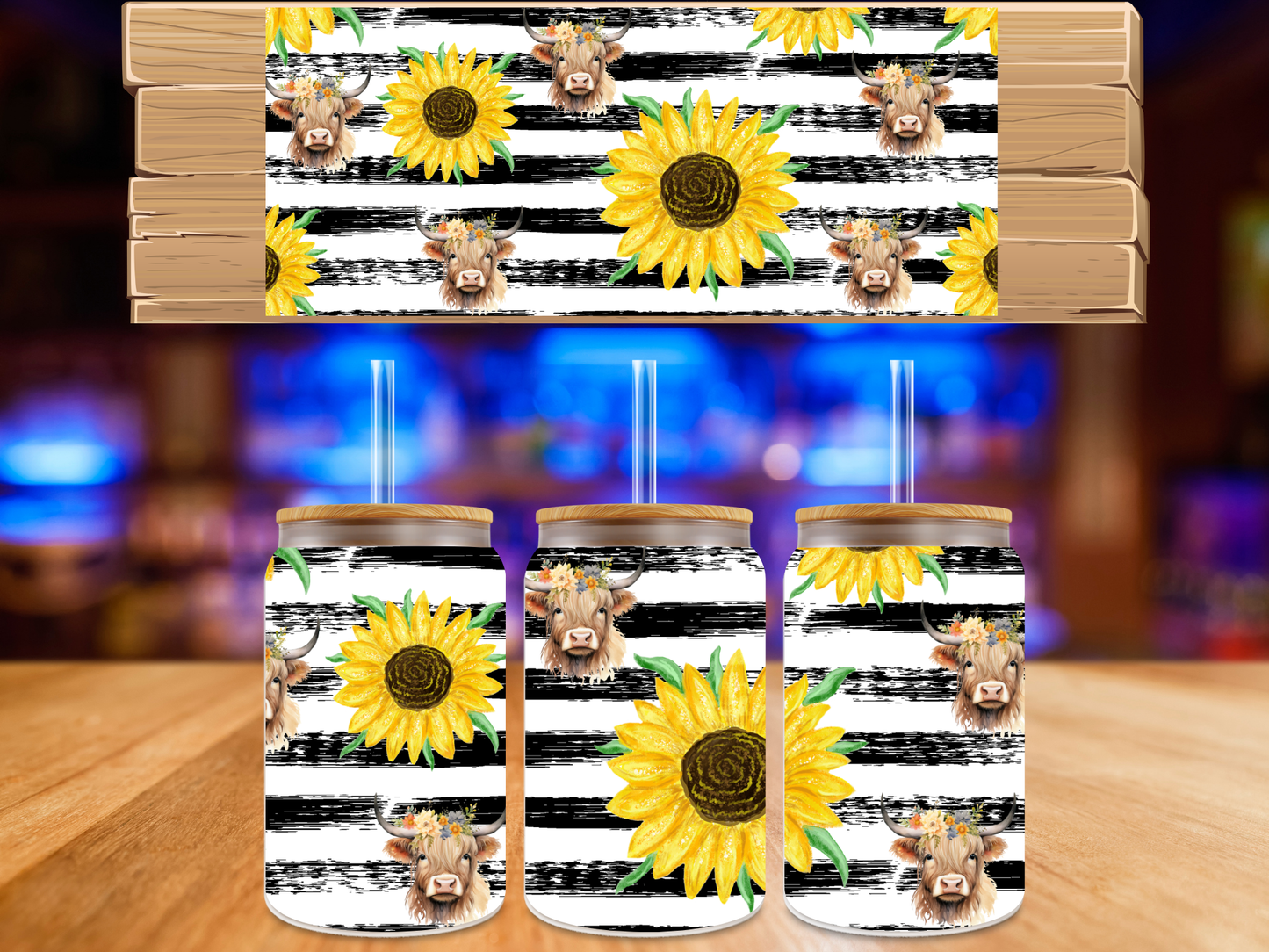 UV DTF Sunflower Highland Cow