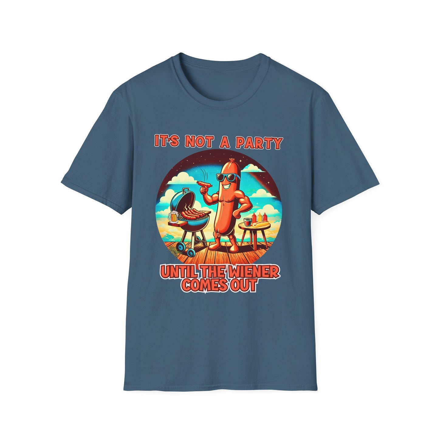 It's Not a Party Until the Wiener Comes Out T-Shirt — Funny Hot Dog BBQ Graphic Tee