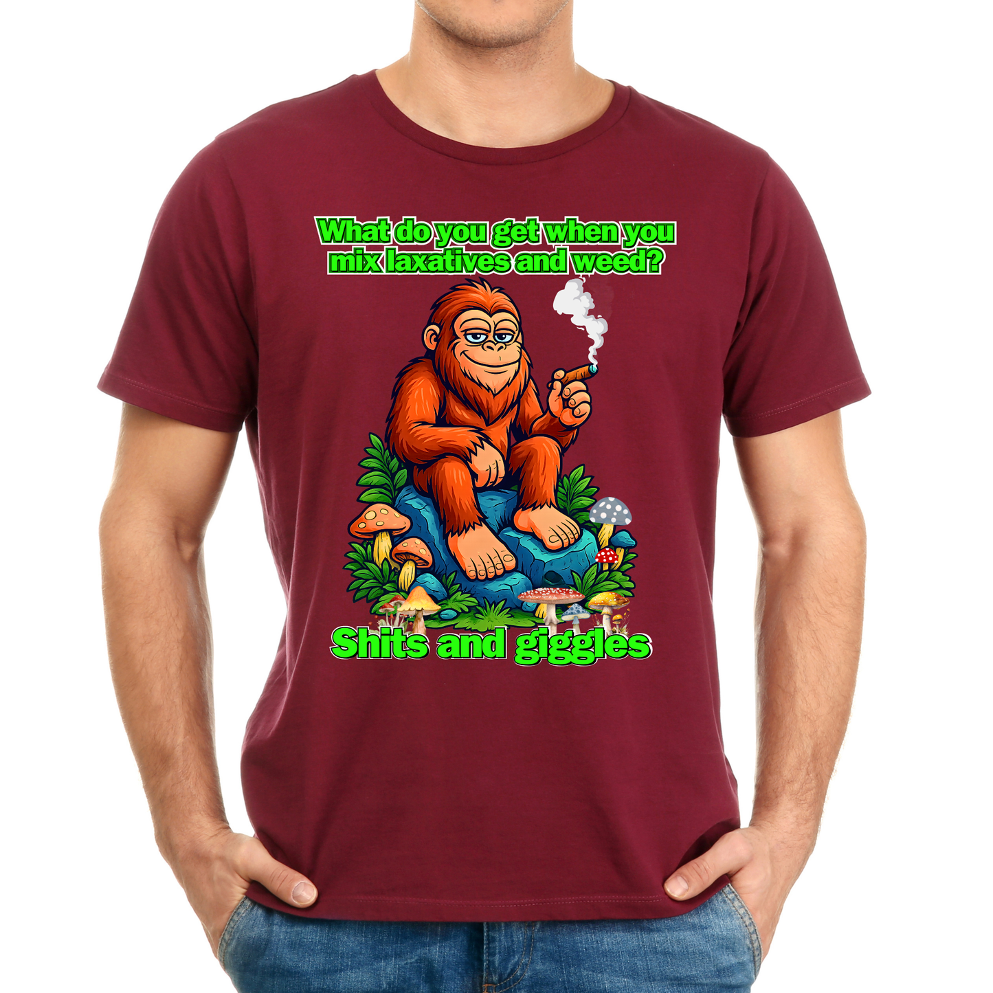 Shits and Giggles Bigfoot T-Shirt – Funny Sasquatch Stoner Graphic Tee