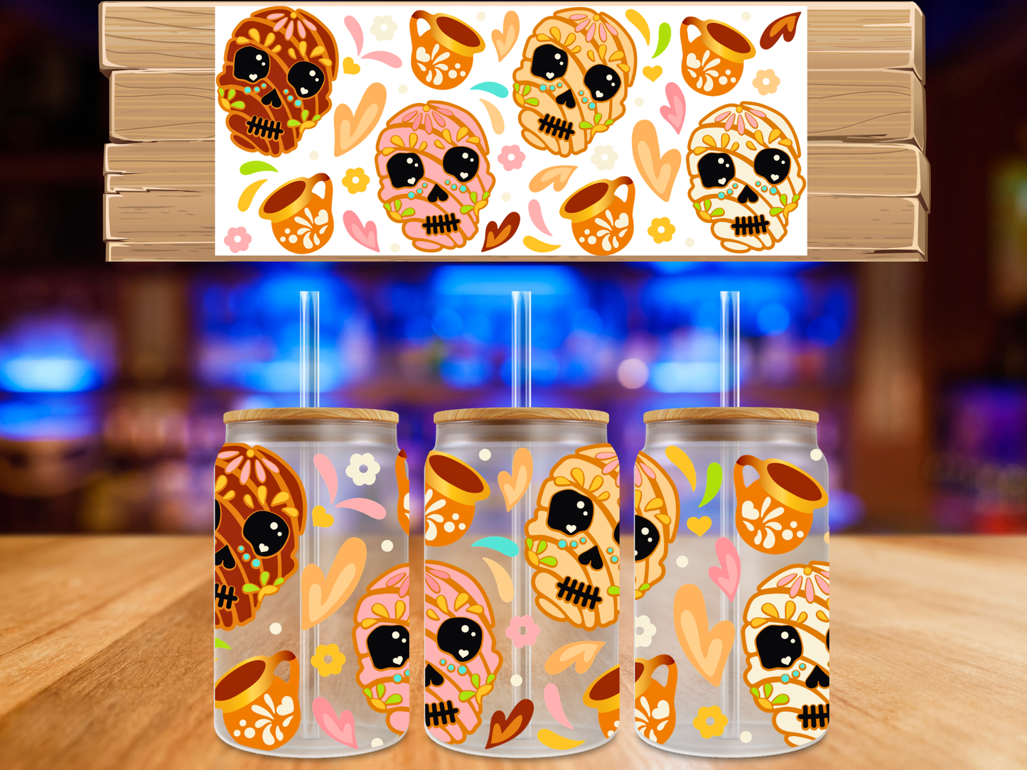 UV DTF Skull Conchas and Coffee