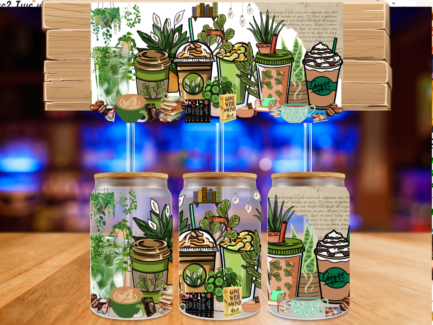 UV DTF 40 oz Coffee, Plants, and Books