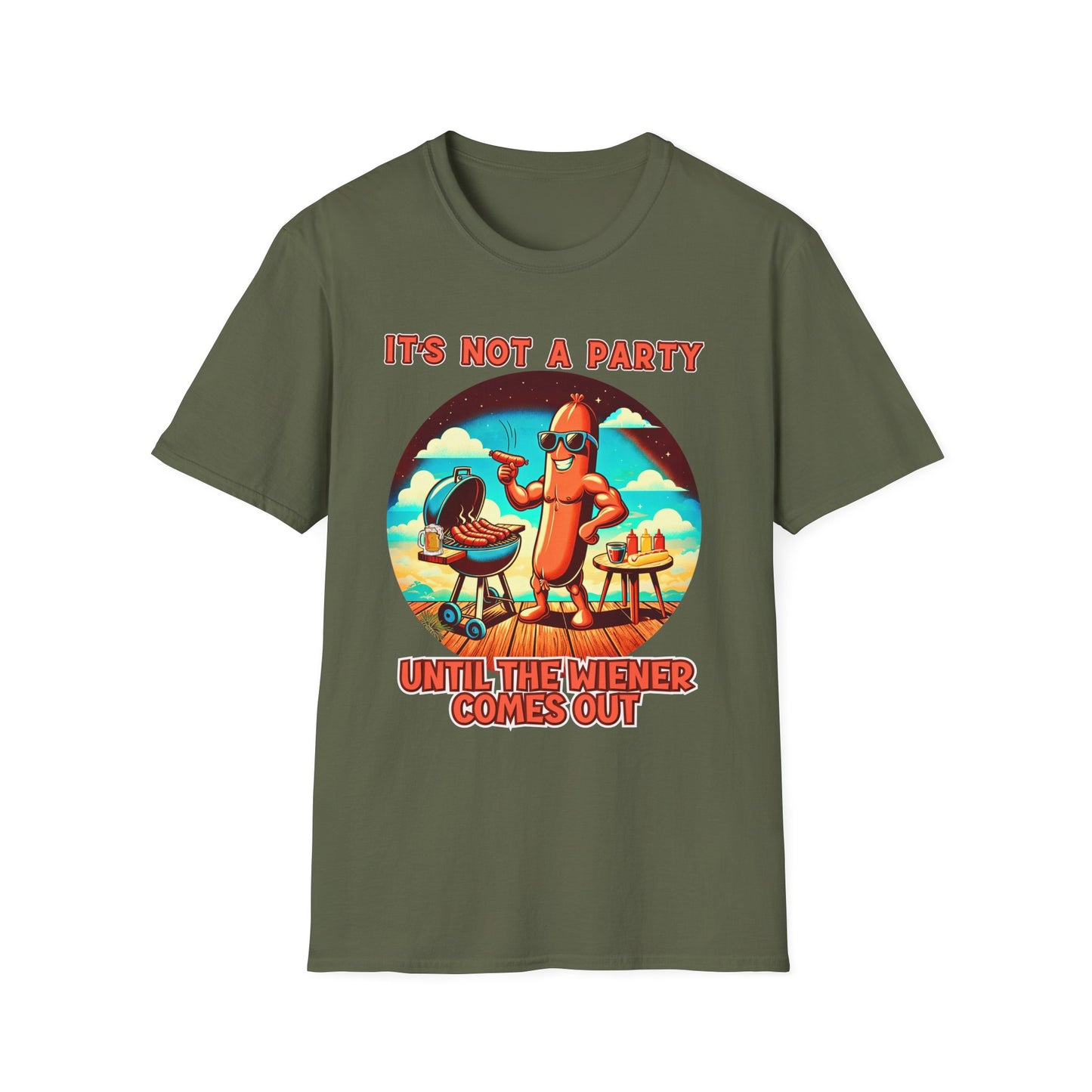It's Not a Party Until the Wiener Comes Out T-Shirt — Funny Hot Dog BBQ Graphic Tee